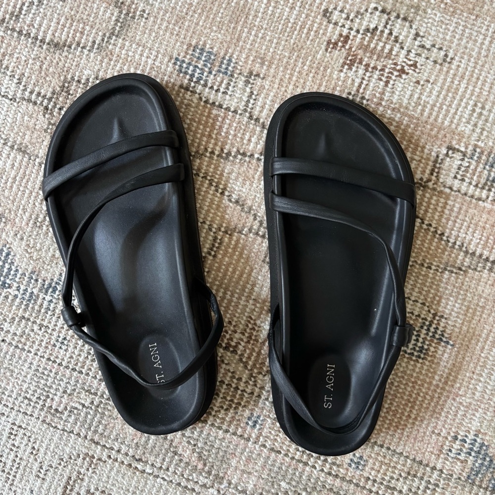 St. Agni Black Leather Sandals